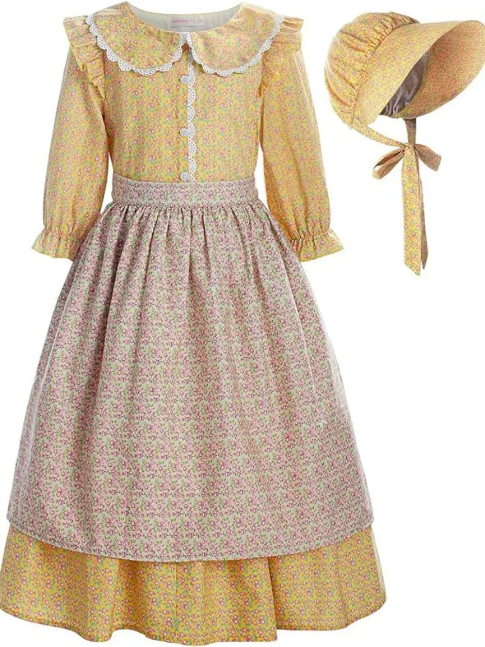 ReliBeauty Pioneer Girl Costume Colonial Prairie Dress Yellow, 12-14(160)